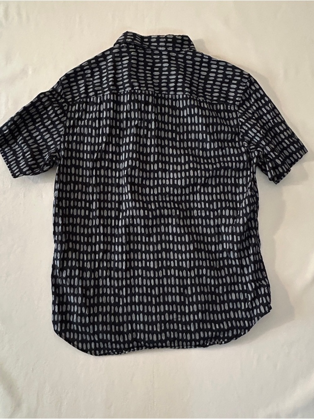 Club Monaco Navy Short-Sleeve Button-Down with Light Gray Geo Dots - Picture 5 of 5